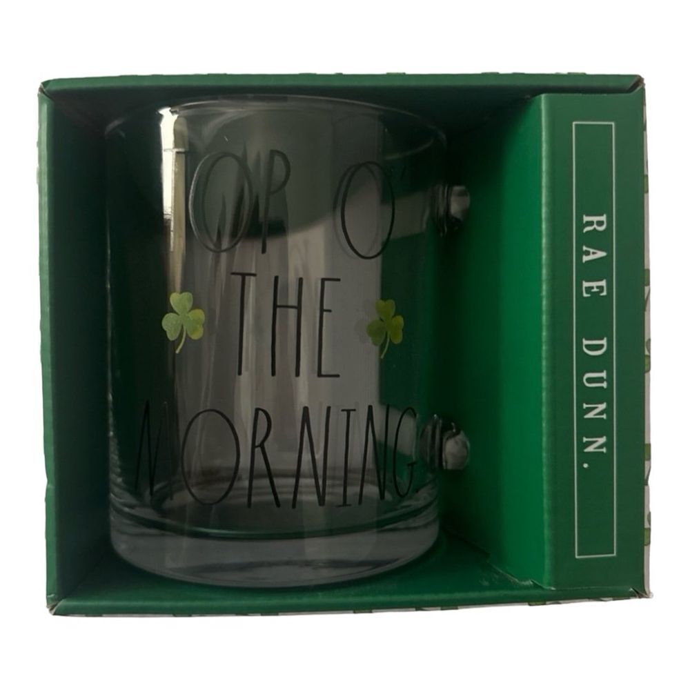 Rae Dunn Top O The Morning Glass Mug‎ with Handle St Patricks Day 18 oz